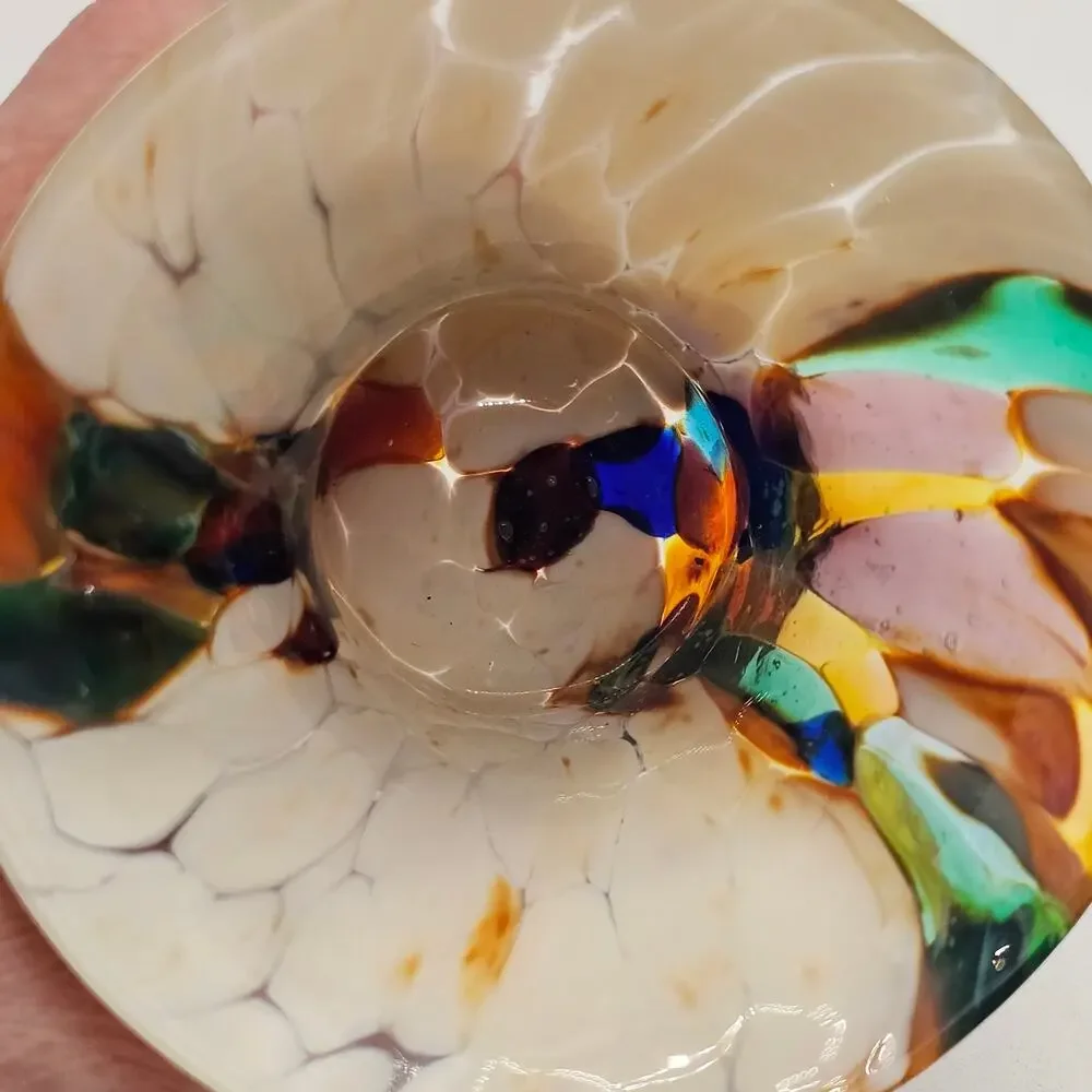 Hand Blown Art Glass Votive Holder Iridescent Decor